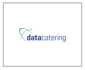 Logo of datacatering with a green curved line and arrow, and the words 'datacatering' in blue and green text.