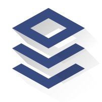 Stacked blue geometric shapes forming a layered design
