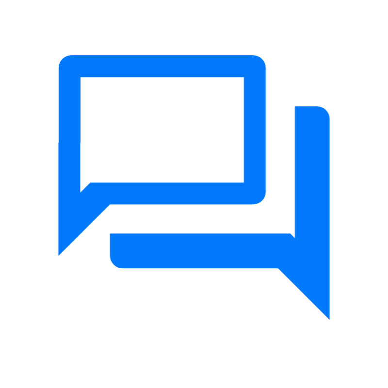 Blue chat bubble icon on white background