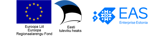 Logos of European Union Regional Development Fund, Estonian flag, and Enterprise Estonia