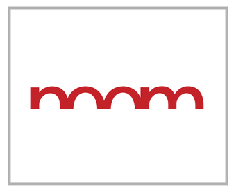 Red stylized logo with the word 'momo' on a white background.