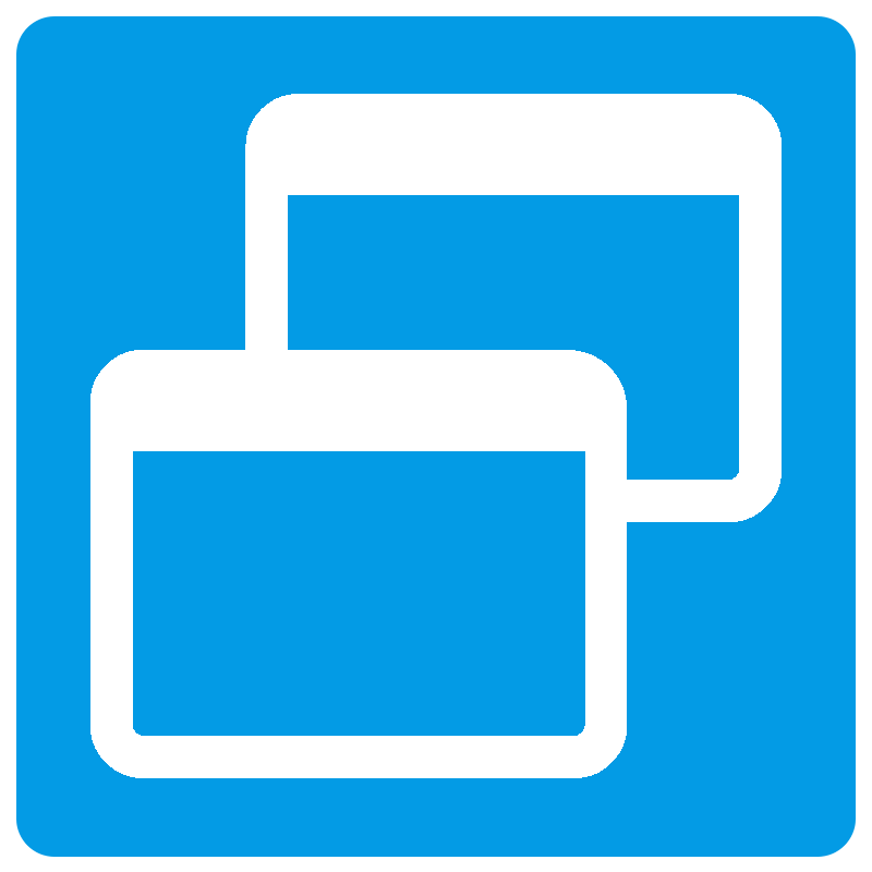 Blue icon with two overlapping white rectangles representing multiple windows.