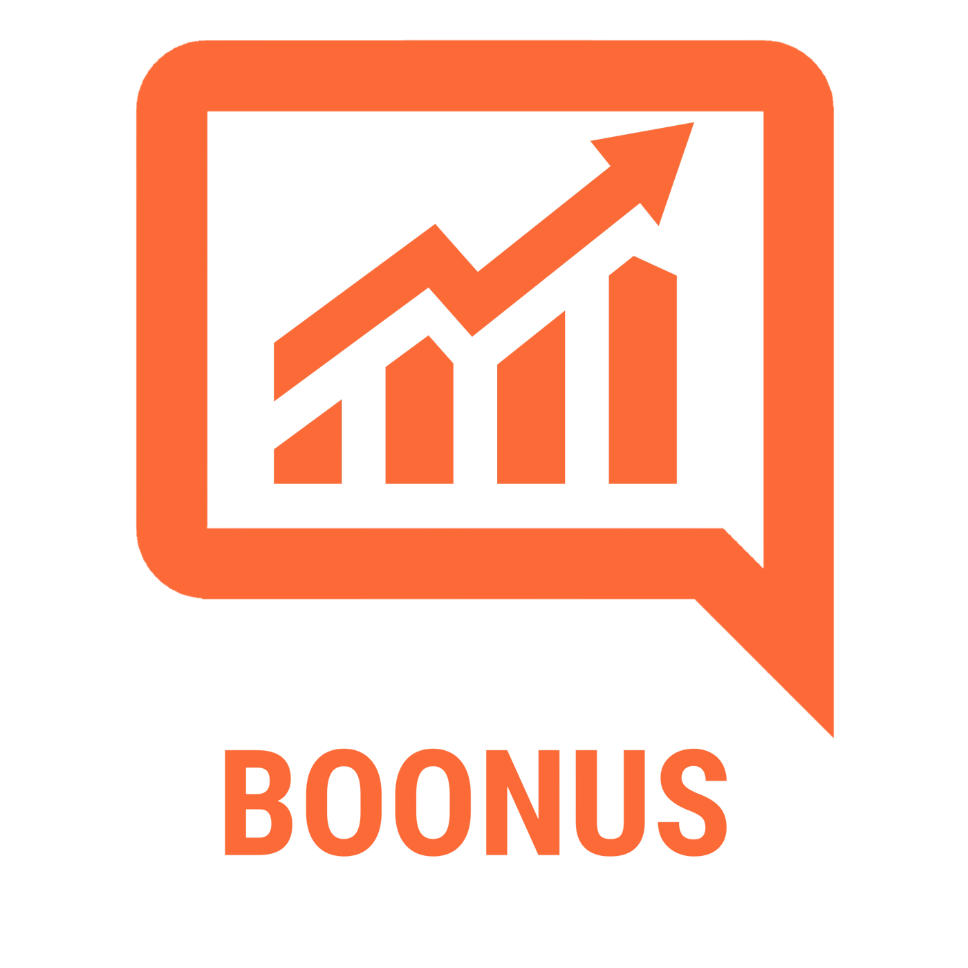 Image consisting of BOONUS text below and a notification bubble that has a bar chart inside with an arrow showing growth on top of the bars.