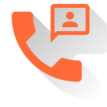 Orange phone icon with chat bubble and user silhouette