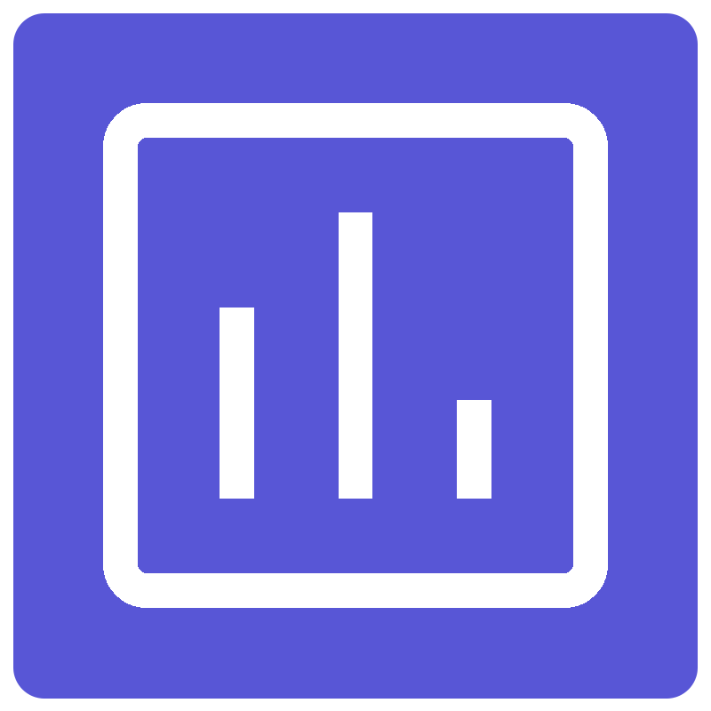 Purple icon with white bar chart
