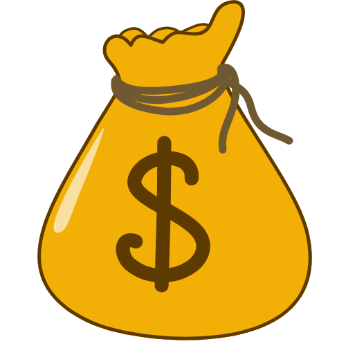 Illustration of a yellow money bag with a dollar sign, tied at the top with a gray string.