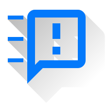 Blue speech bubble with exclamation mark icon