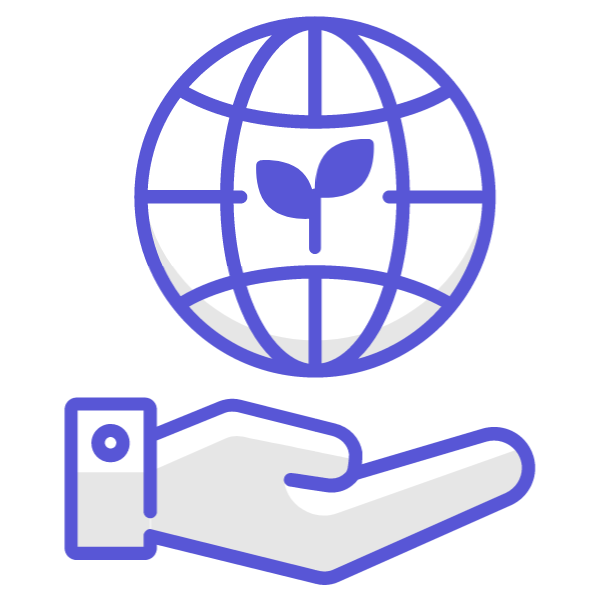Globe and hand icon symbolizing waste reduction and resource efficiency in planning.