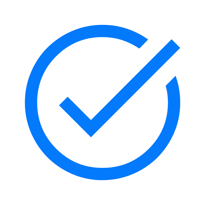 Blue check mark inside a circle on a black background.
