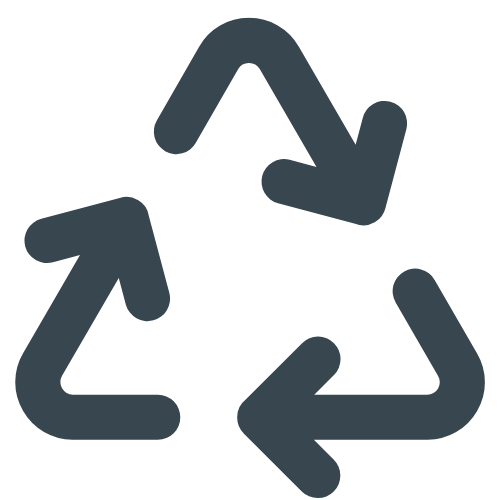 A recycling symbol with three arrows forming a triangle.