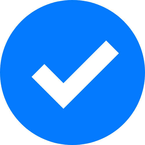 Blue circle with a white check mark in the center.