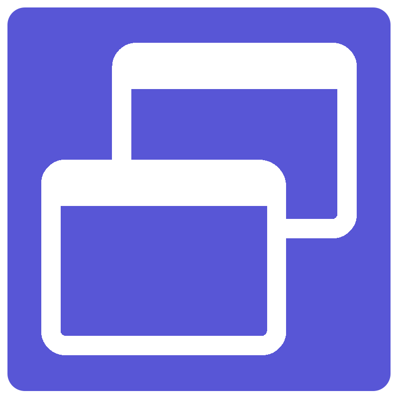 Abstract icon with overlapping rectangles on a purple background