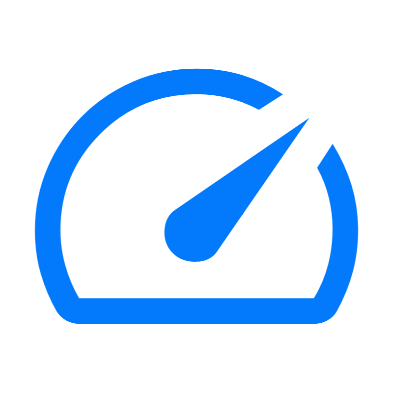 Blue speedometer icon with needle pointing to the right