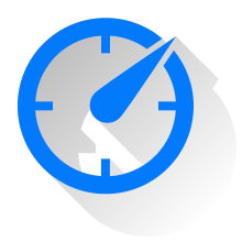 Blue speedometer icon, indicating speed or performance