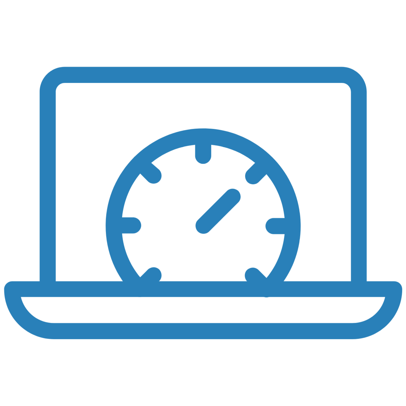 Laptop icon with performance gauge describing maintenance feature dashboard view option