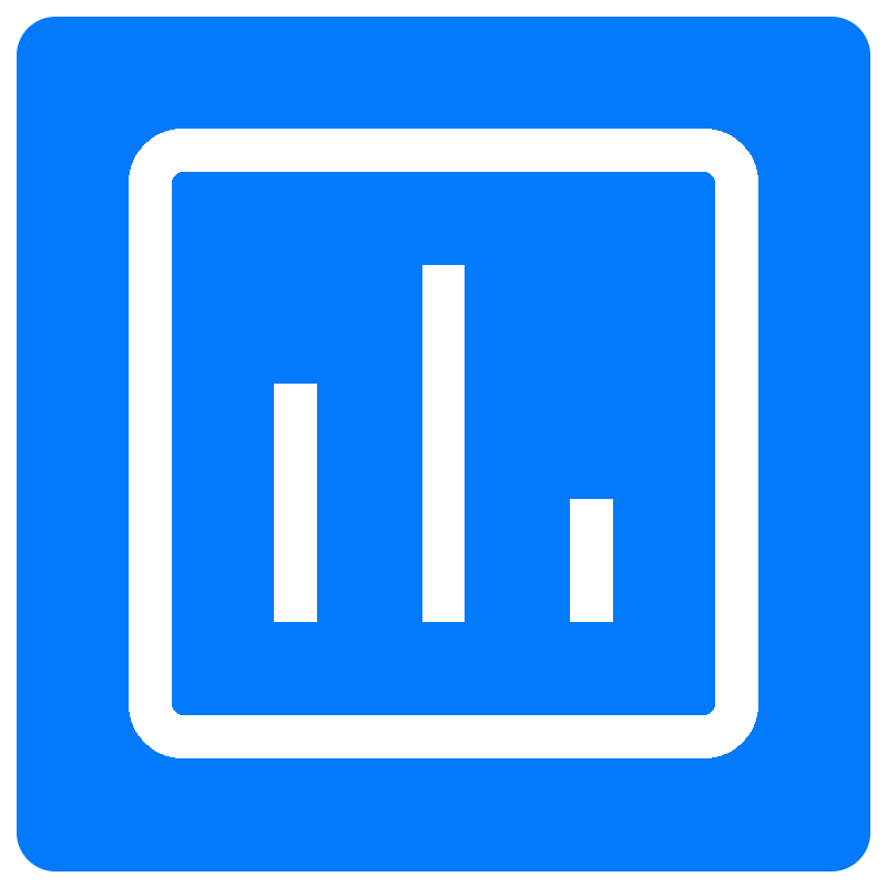 Blue icon with a white bar chart symbol