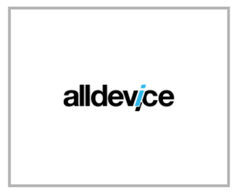 AllDevIce logo with black text and a blue accent on the letter 'i'