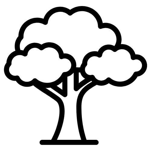 Black and white line drawing of a person sitting at a desk using a computer, with a plant and a coffee mug on the desk.