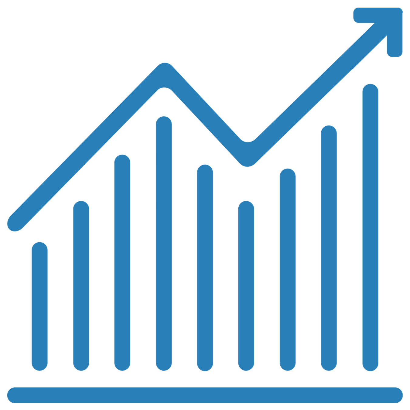 Bar chart with upward arrow icon representing performance improvement.