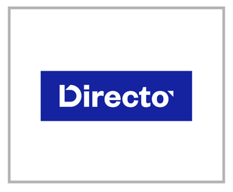 Directo logo on a white background with a dark blue rectangle behind the text.