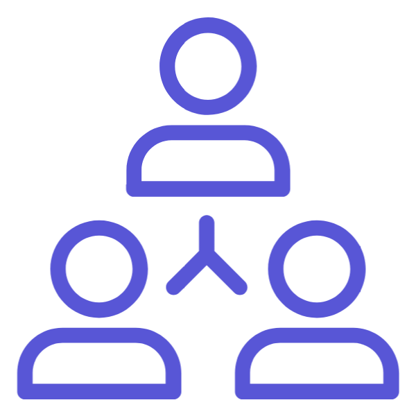 Three-person icon representing a connected and centralised digital platform for planning and communication.