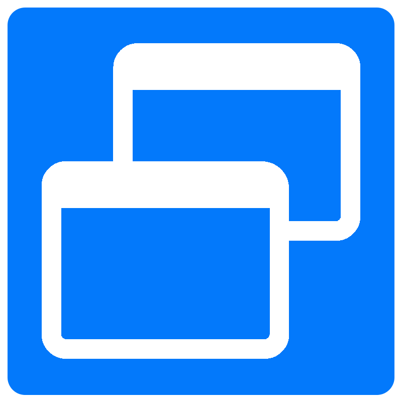 Icon of overlapping windows on a blue background